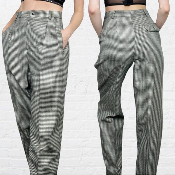 VINTAGE1980’s Parisian Signature Houndstooth Preppy High Waisted Wool Pants